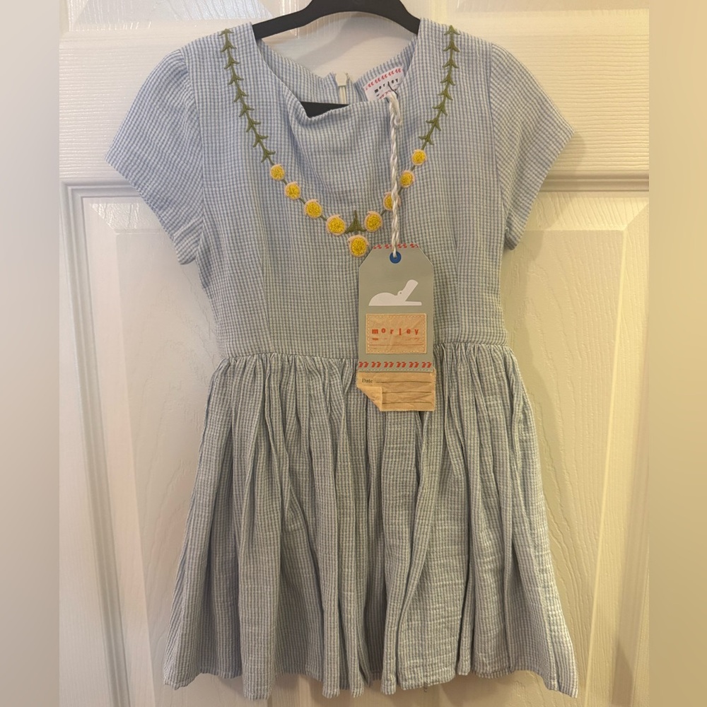Morley Blue Gingham Embroidered Dress